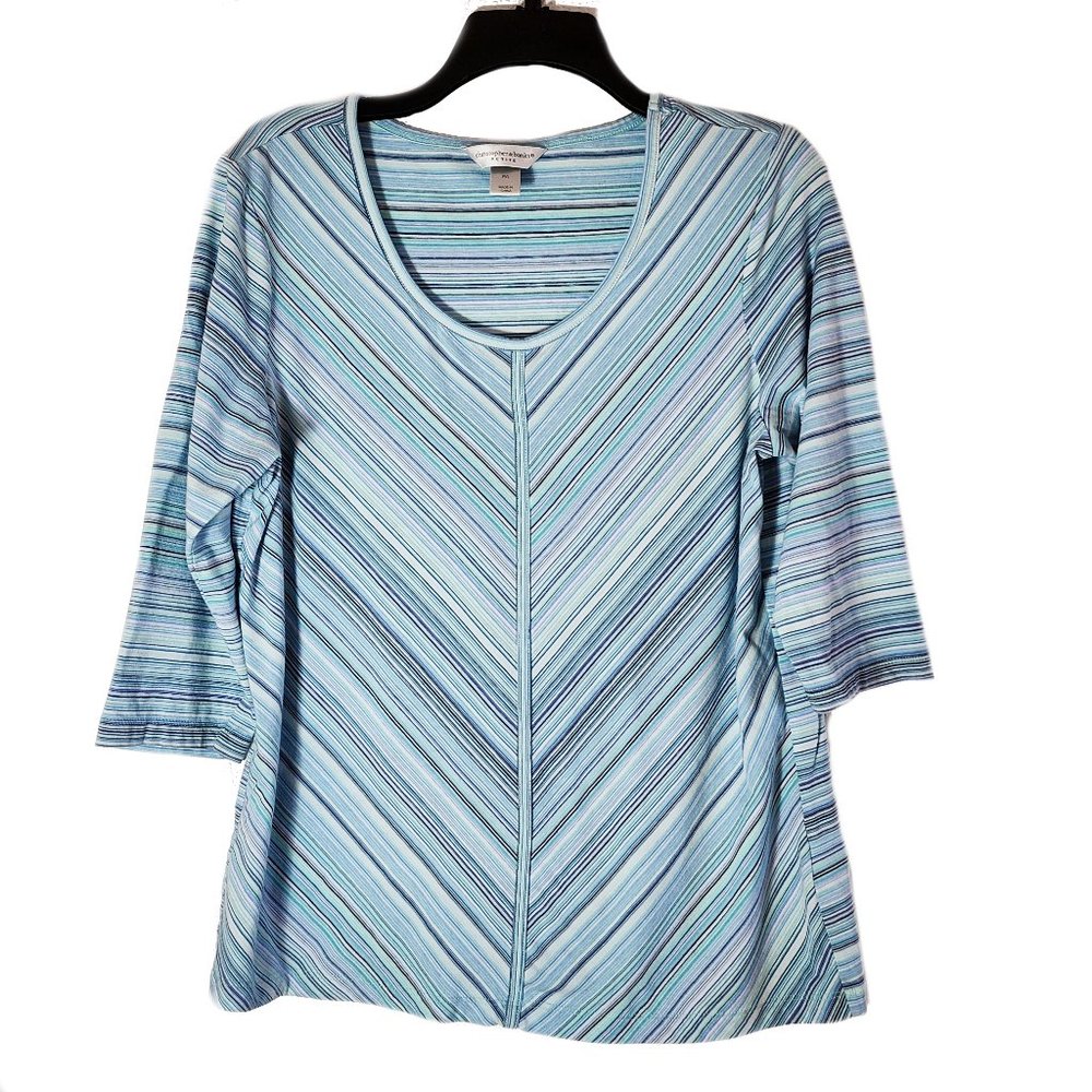 Christopher & Banks Striped Cotton Three Quarter Length Sleeeve T-Shirt